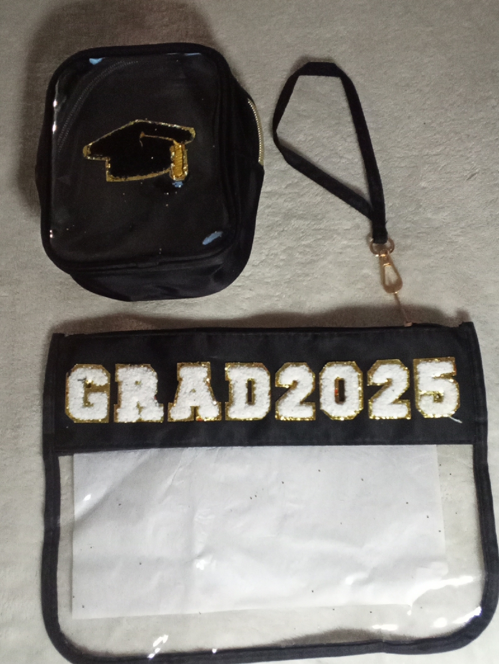 BLACK GRAD BAG SET 2025 Clear Document Holder and Matching Pouch BRAND NEW SET!!
